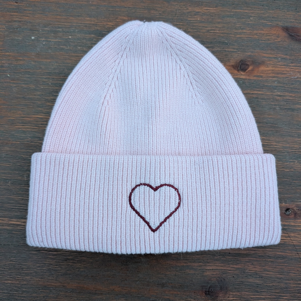 Light Pink Beanie with Heart Embroidery